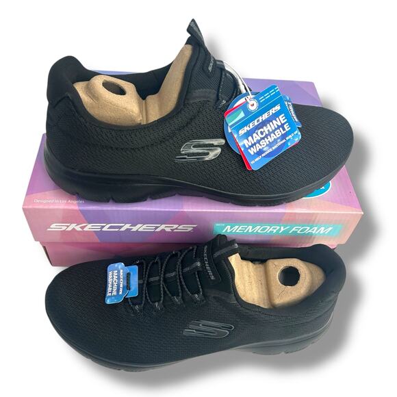NEW Skechers Summits Slip Ins Walking Sneakers Black Size 8.5 Wide Fit Trainer - Picture 5 of 12